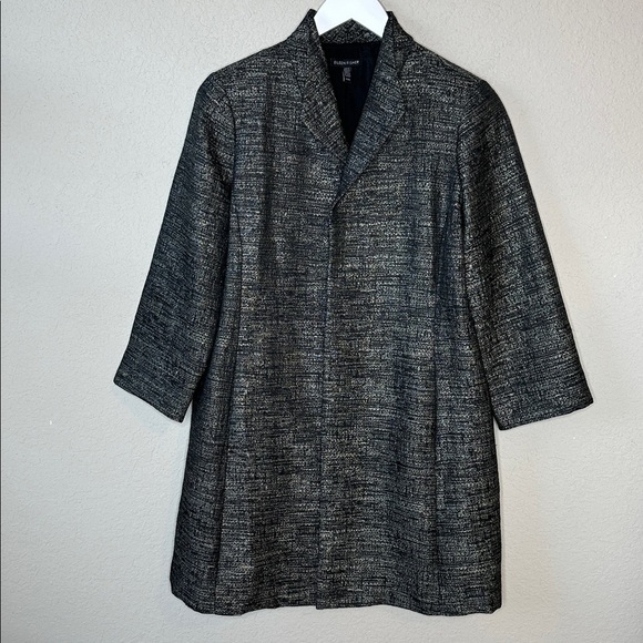 Eileen Fisher Women's Grey and Silver Silk Blend Jacquard Duster Jacket Size M - Picture 2 of 15